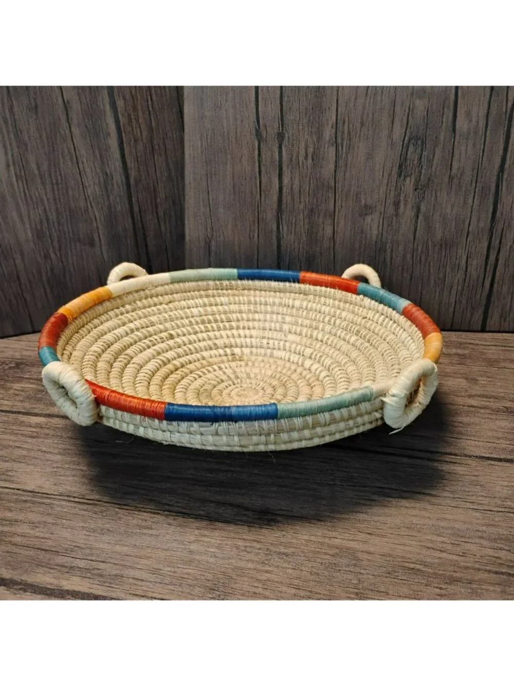 Boho Handcrafted 4-Hoop Woven Basket Bowl Round Grass Fruit Tray 12